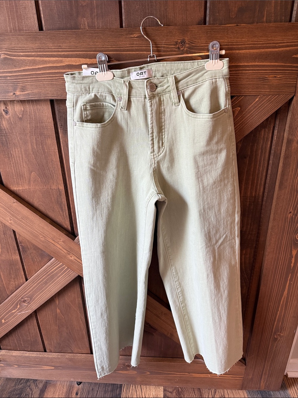 Oat New York Light Sage Green Straight-Leg Jeans
